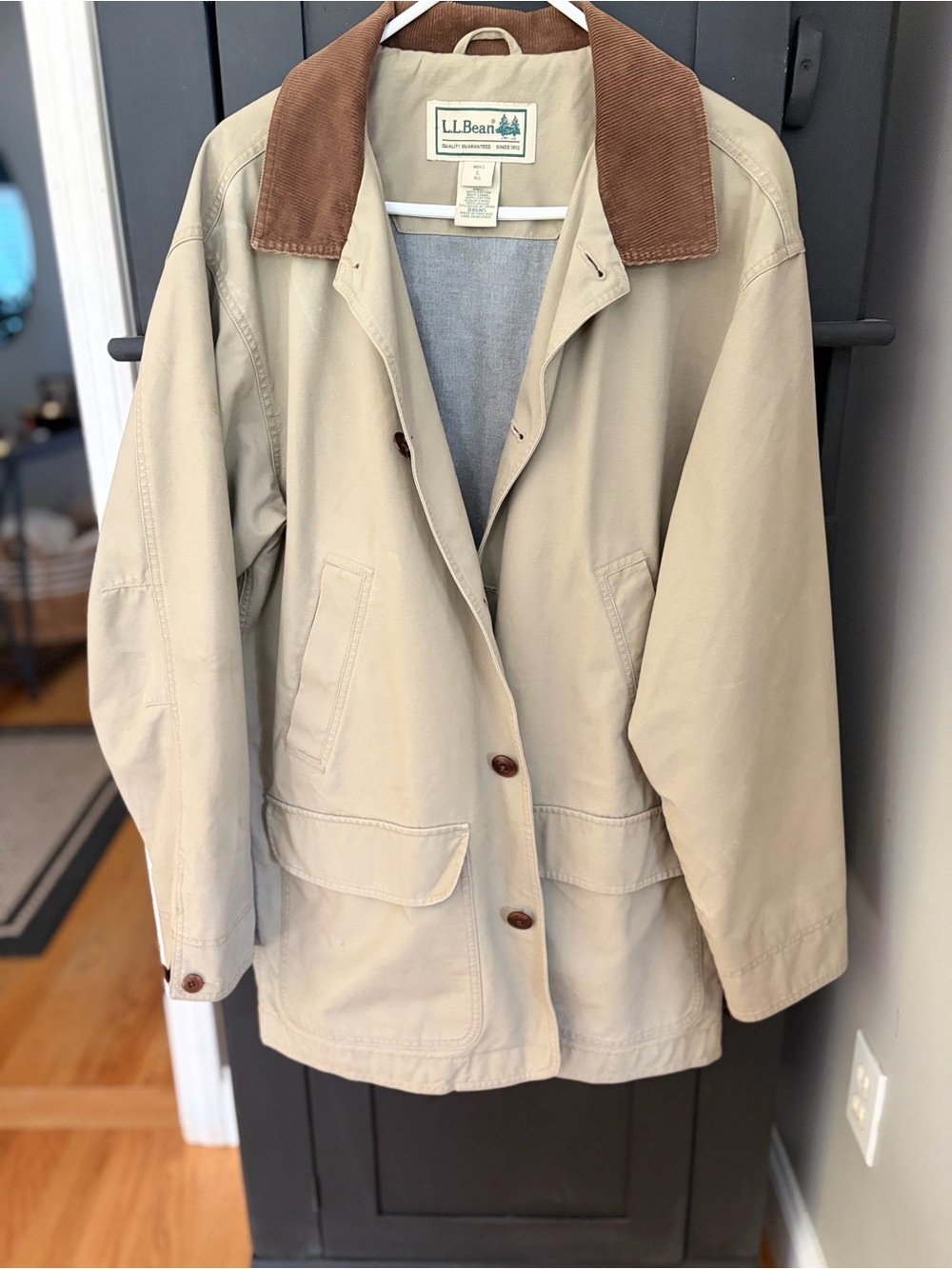 L.L. Bean Beige Field Jacket with Brown Corduroy Collar